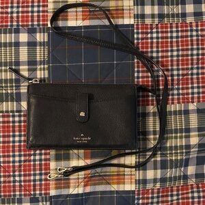 kate spade Black Leather Crossbody Wallet with Gold Hardware